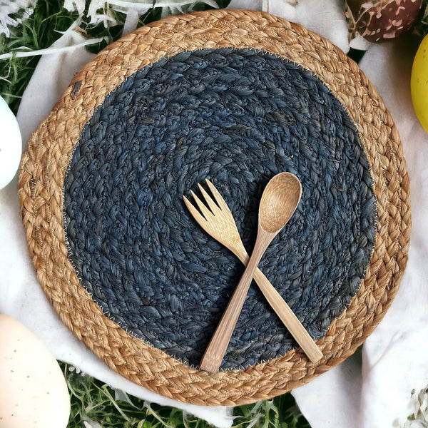 Jute Placemats | Handmade | Blue & Beige | Set of 2