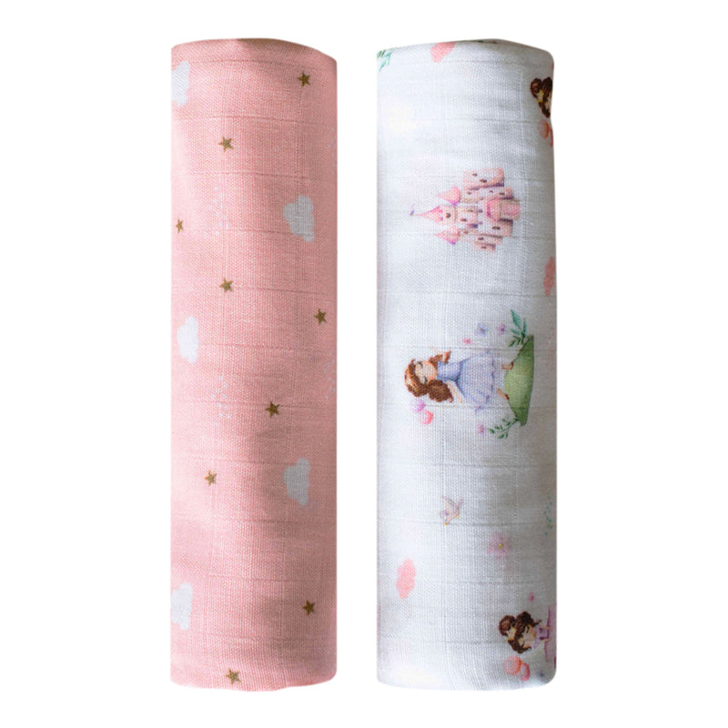 Organic Cotton Baby Swaddle | Fairytale Print | Pink | Set of 2