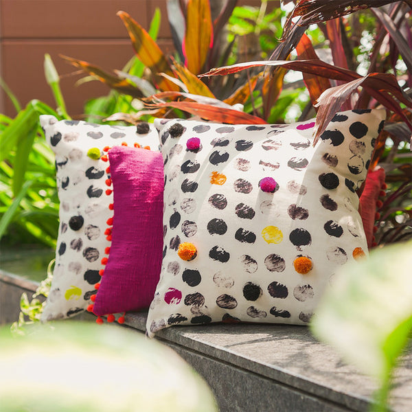Polka Cotton Cushion Cover | Fuchsia Pink | 16 x 16 Inches