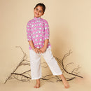 Cotton Night Suit for Kids | Kurta Pajama Set | Bird Print | Pink