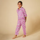 Cotton Night Suit for Kids | Shirt Pajama Set | Bird Print | Pink