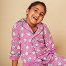 Cotton Night Suit for Kids | Shirt Pajama Set | Bird Print | Pink