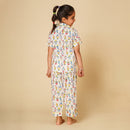 Cotton Night Suit for Kids | Shirt Pajama Set | Fish Print | White