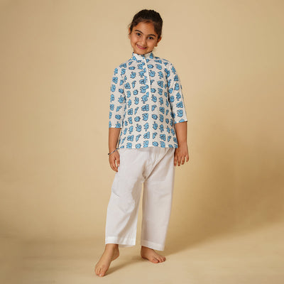 Cotton Night Suit for Kids | Kurta Pajama Set | Elephant Print | Blue