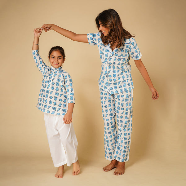 Cotton Night Suit for Kids | Kurta Pajama Set | Elephant Print | Blue