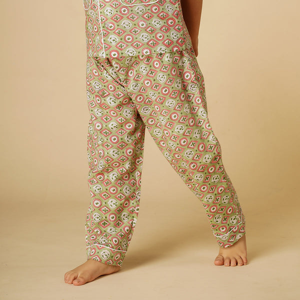 Cotton Night Suit for Kids | Shirt Pajama Set | Printed | Green