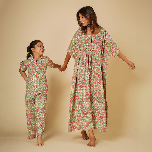 Cotton Night Suit for Kids | Shirt Pajama Set | Printed | Green