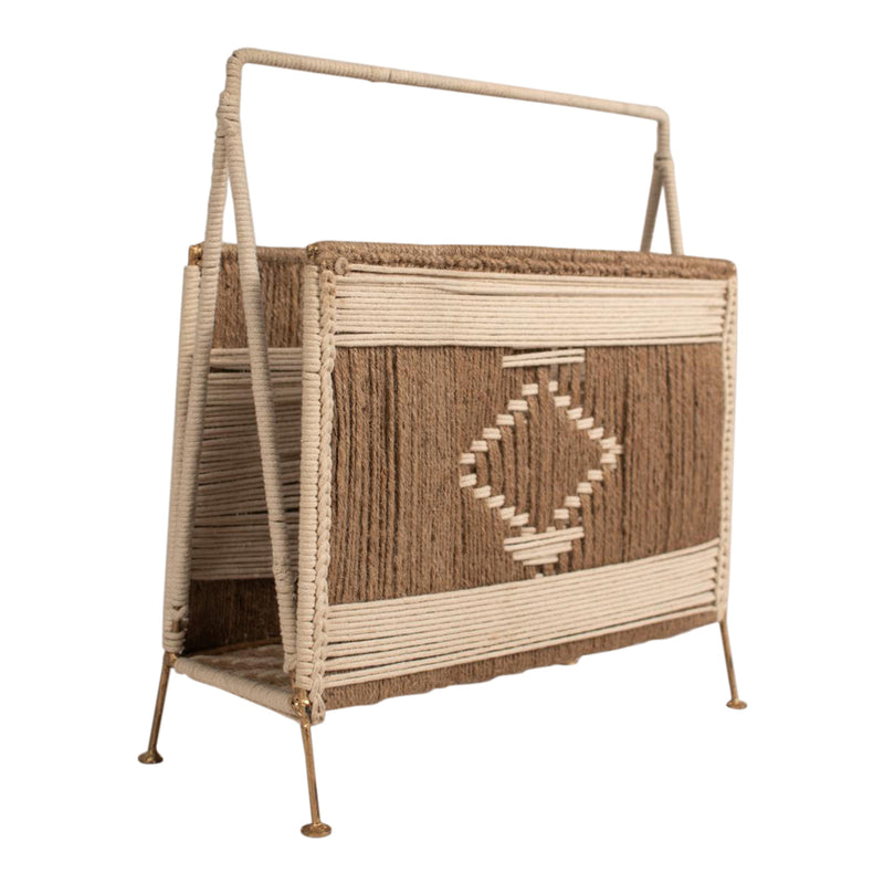 Jute Newspaper Stand | Brown & White | 40 cm