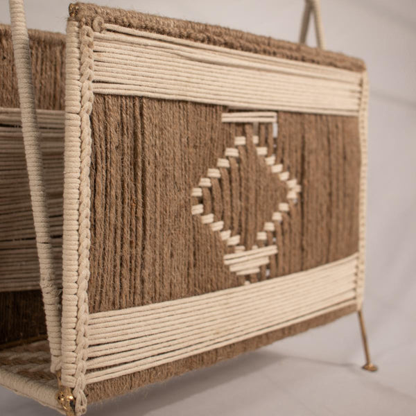 Jute Newspaper Stand | Brown & White | 40 cm