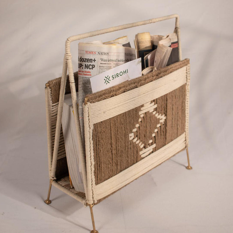 Jute Newspaper Stand | Brown & White | 40 cm