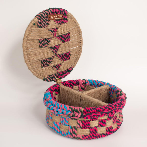 Jute Trinket Box | Storage Organiser | Multicolour | 20 cm