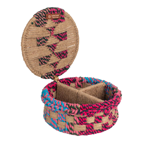 Jute Trinket Box | Storage Organiser | Multicolour | 20 cm