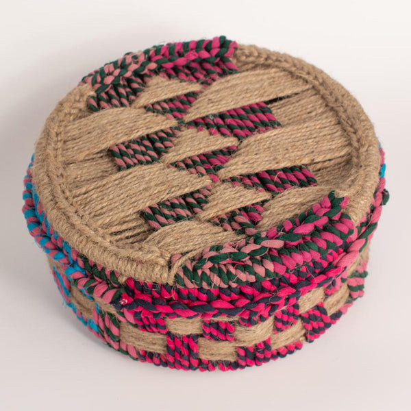 Jute Trinket Box | Storage Organiser | Multicolour | 20 cm