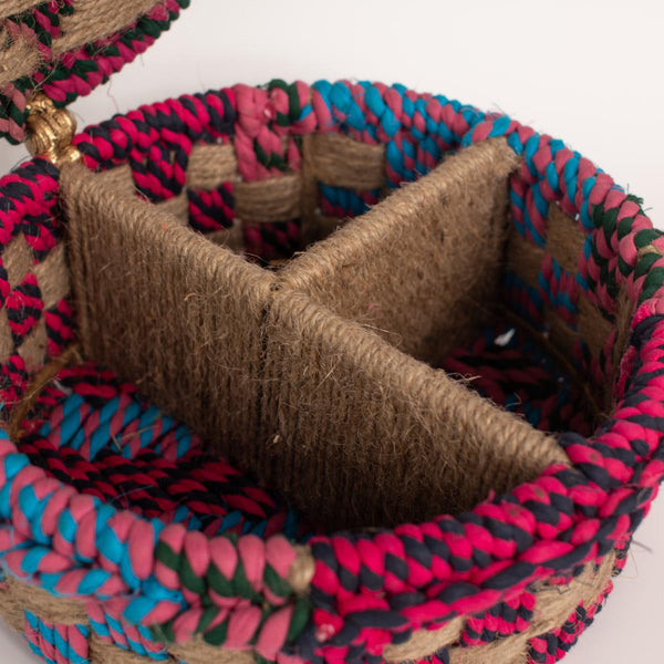 Jute Trinket Box | Storage Organiser | Multicolour | 20 cm