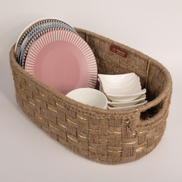 Jute Storage Basket | Brown & Gold | 38 cm