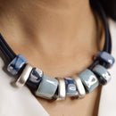 Upcycled Cork Necklace for Women | Ceramic Stone | Magnetic Lock | Blue & Black