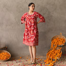 Cotton Mini A Line Dress for Women | Block Printed | Red