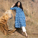 Cotton Anarkali Kurta for Women | Indigo Block Print
