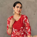 Cotton Straight Kurta Set With Shibori Dupatta | Block Printed | Red