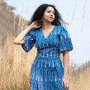 Cotton Short Dress for Women | Indigo | Block Print