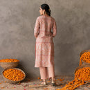 Cotton Straight Kurta Set for Women | Block Printed | Neck Embroidery | Peach