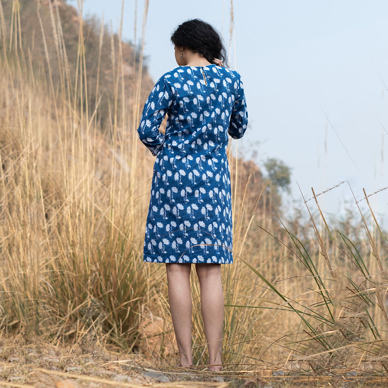 Cotton Indigo Dress for Women | Block Print | Knee Length