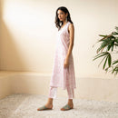 Cotton Sleeveless Kurta Set | Block Print | Blush Pink