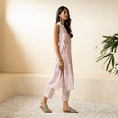 Cotton Sleeveless Kurta Set | Block Print | Blush Pink