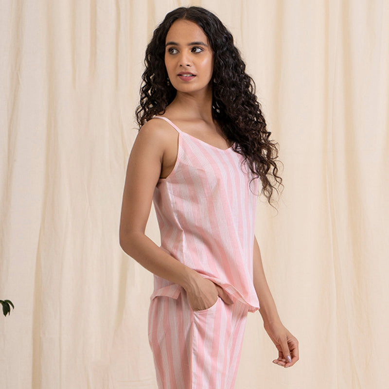 Cotton Pink Spaghetti Top for Women | Striped