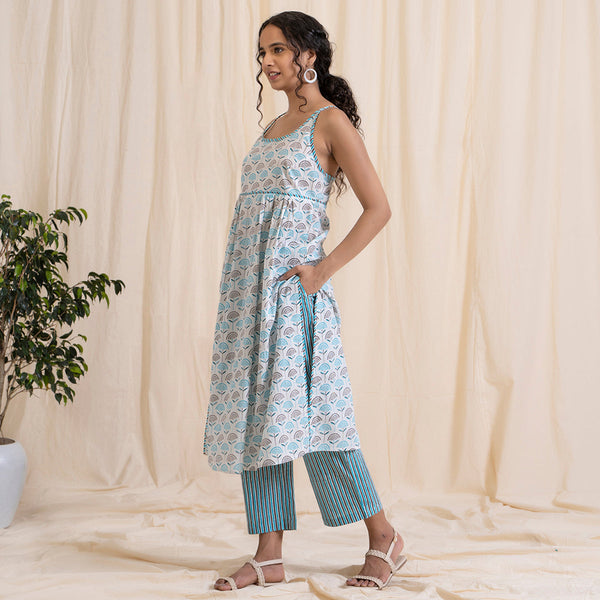 Cotton Kurta & Pant for Women | Blue & Grey