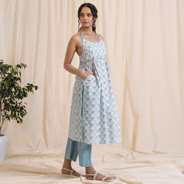 Cotton Kurta & Pant for Women | Blue & Grey