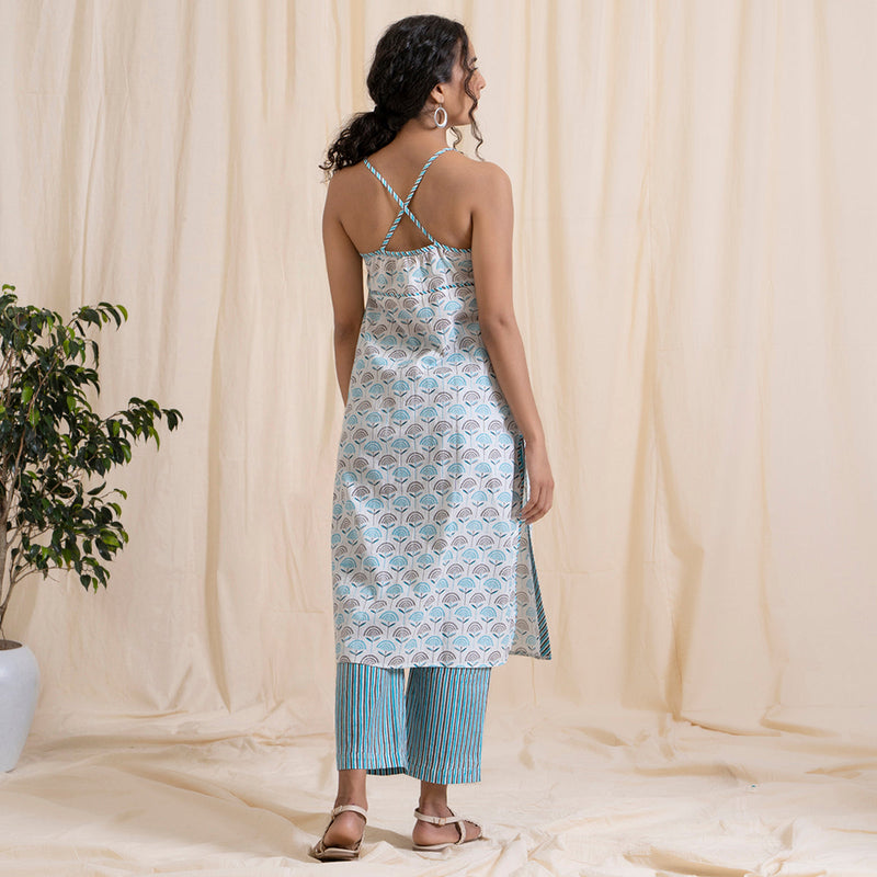 Cotton Kurta & Pant for Women | Blue & Grey