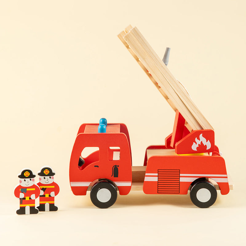 Wooden Fire Truck Toy Set | with Fire Police | Vehicles Imagination | Multicolour | 3 Pcs