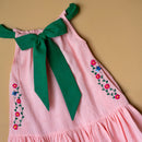 Cotton Dress for Kid Girls | Ruffled Design | Pink & Green