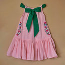 Cotton Dress for Kid Girls | Ruffled Design | Pink & Green