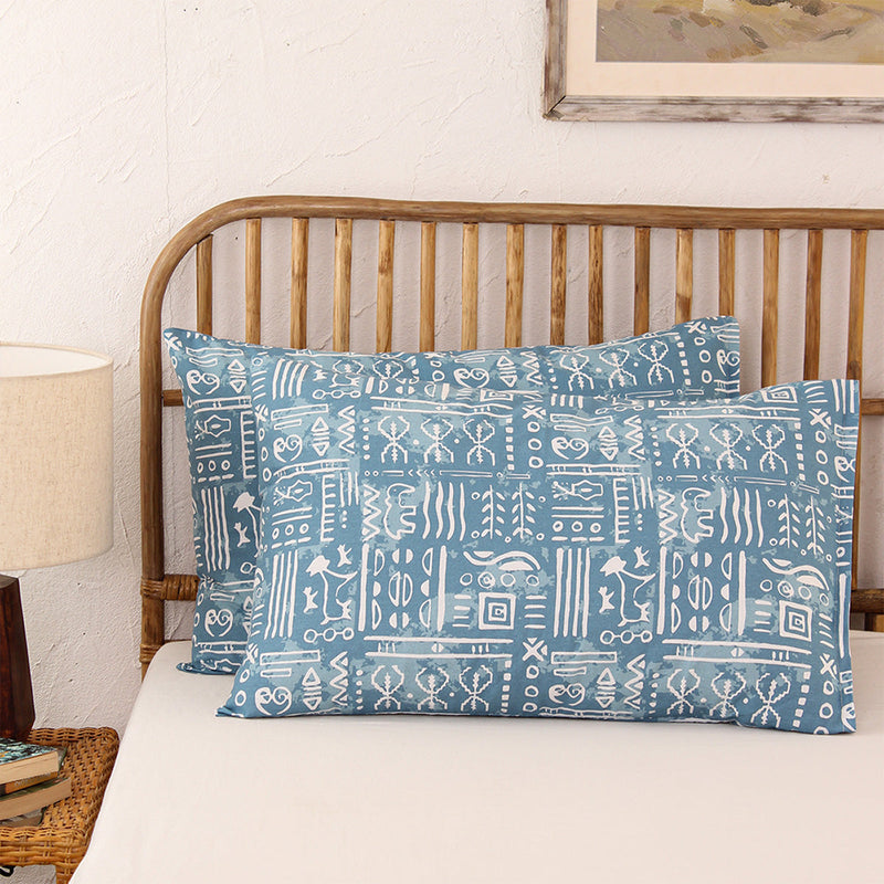 Cotton Pillow Covers | Abstract Print | Light Blue