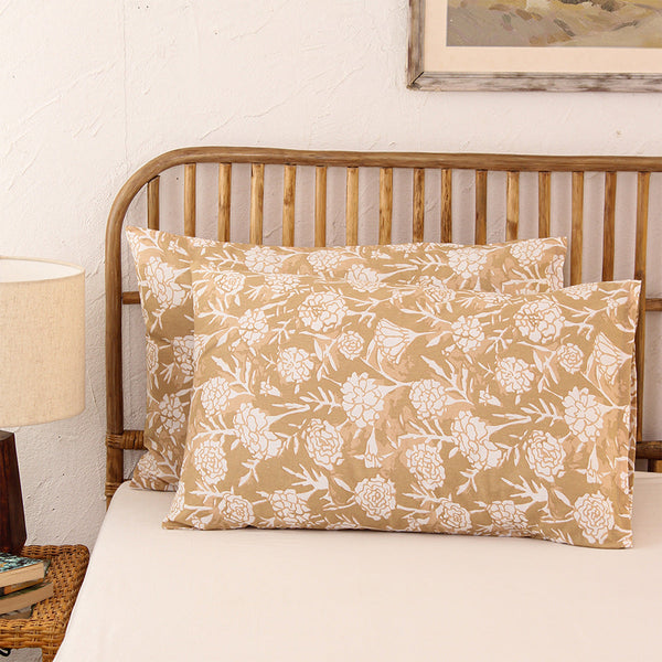 Cotton Pillow Covers | Floral Print | Beige