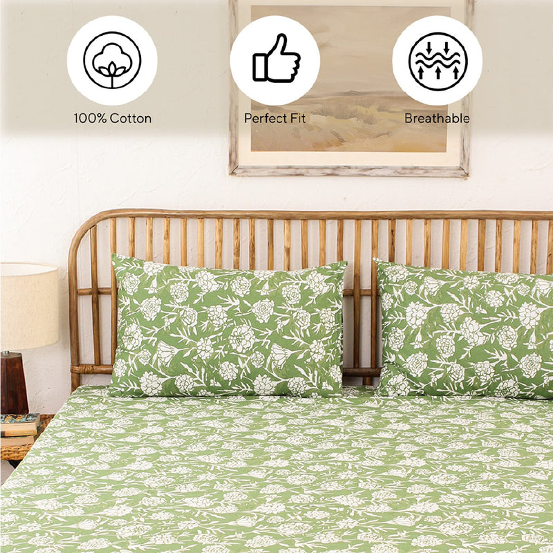 Cotton Pillow Covers | Floral Print | Green