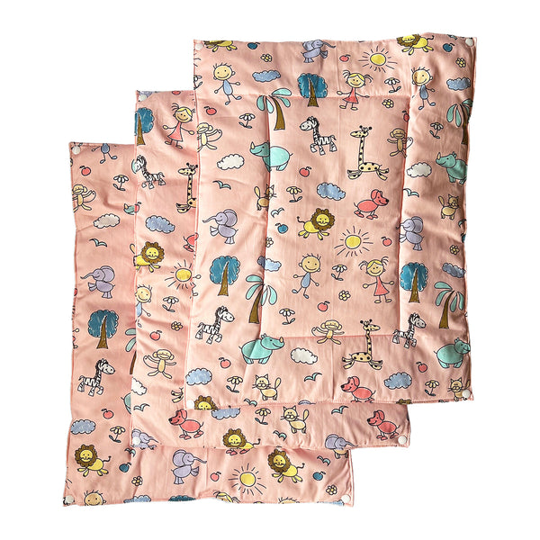 Cotton Diaper Changing Mat | Baby Playmat | Pink | Set of 3