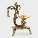 Brass Peacock Diya with Bell | Gold | 20 cm