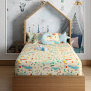 Cotton Kids Bed Sheet With Pillow Cover | Printed | Cream