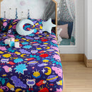 Cotton Kids Bed Sheet Set | Monster Print | Blue