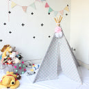 Cotton Kids Teepee Tent House | Star Design | Grey & Pink | 150 cm