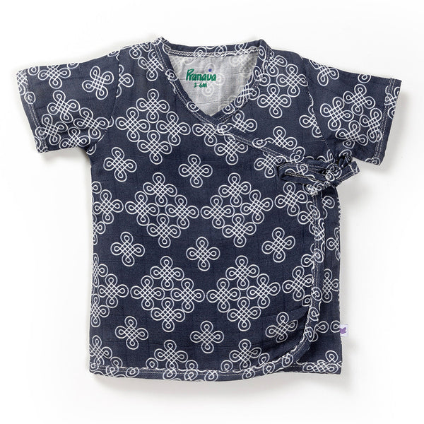 Cotton Jhabla & Nappy Set For Kids | Kolam Printed | Dark Blue