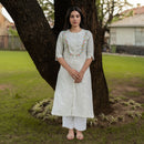 Linen Embroidered Kurta for Women | Handblock Print | White