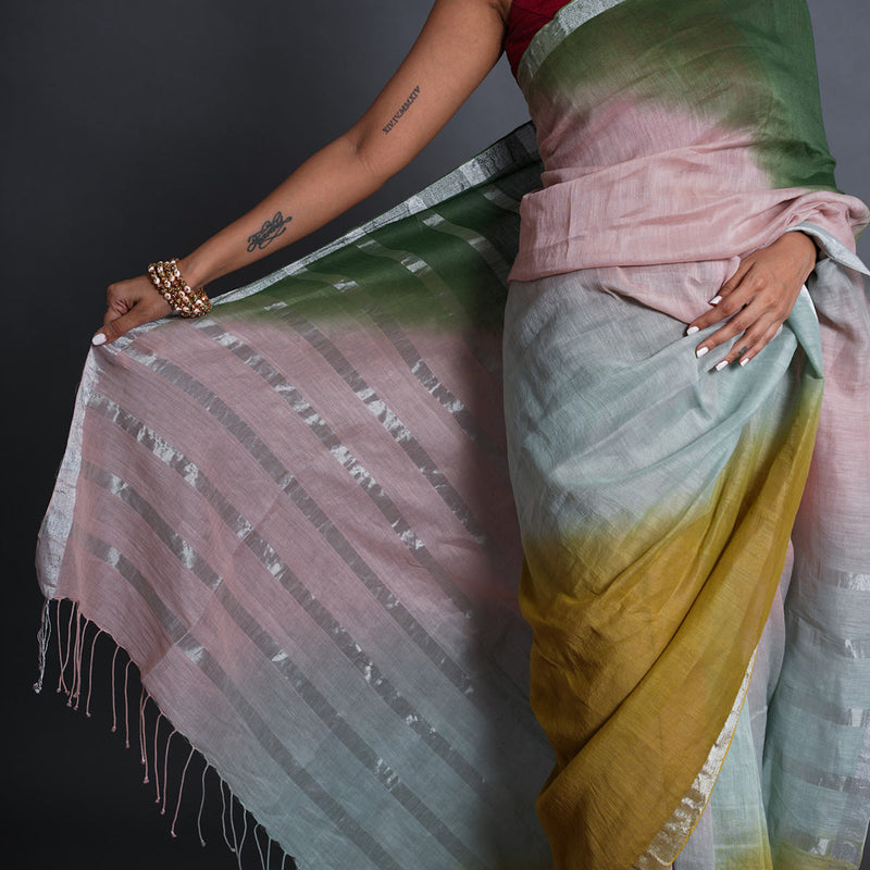 Linen Ombre Saree | Striped | Multicolor
