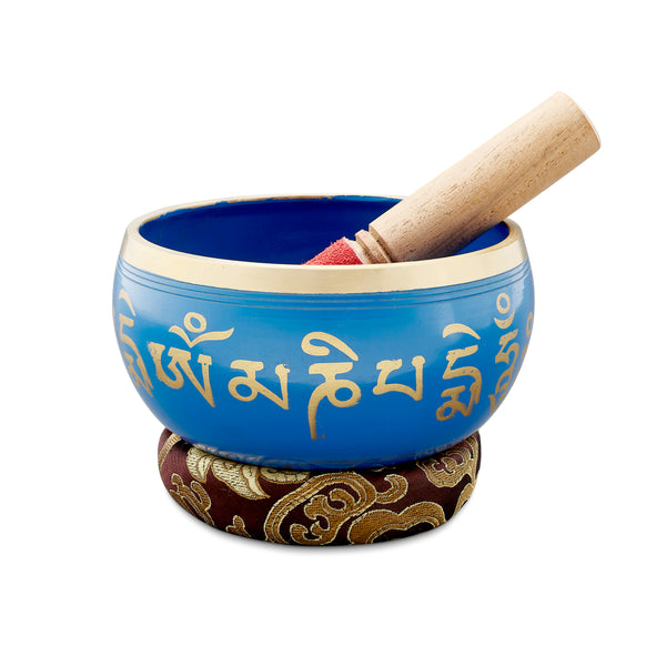 Sacred Mantra Singing Bowl with Cushion & Wooden Mallet | Sound Healing Essentials| Blue