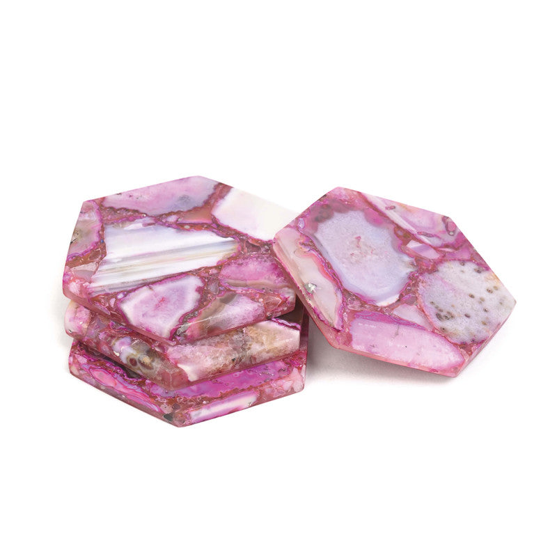 Agate Hexagonal Coaster Set | Polished Edges | Pink | Set of 4