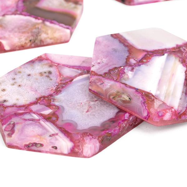 Agate Hexagonal Coaster Set | Polished Edges | Pink | Set of 4