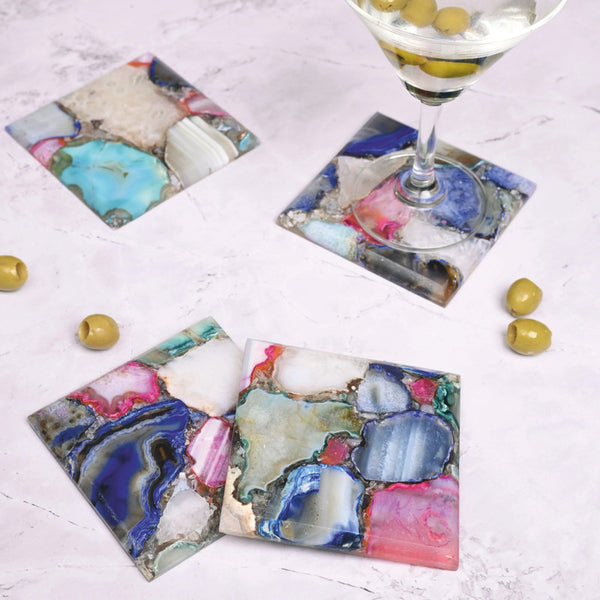 Agate Coaster Set | Polished Edges | Pink | Set of 4